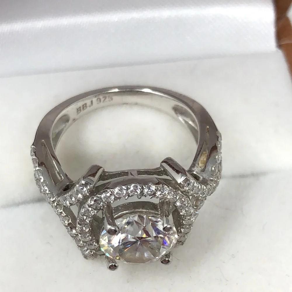 Moissanite Fire Ring Crossover Design Solitaire 2.50ctw Platineve 925 Size 6